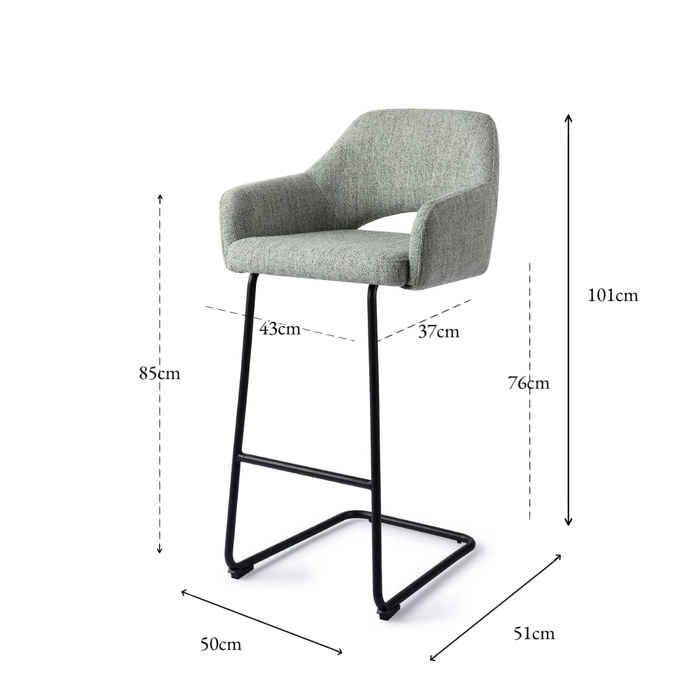 Yanai Bar Chair Soft Sage Arch Bar (75 cm)