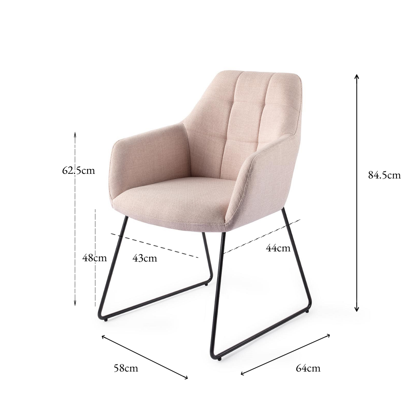 Noto Dining Chair Petal Pink Slide Black