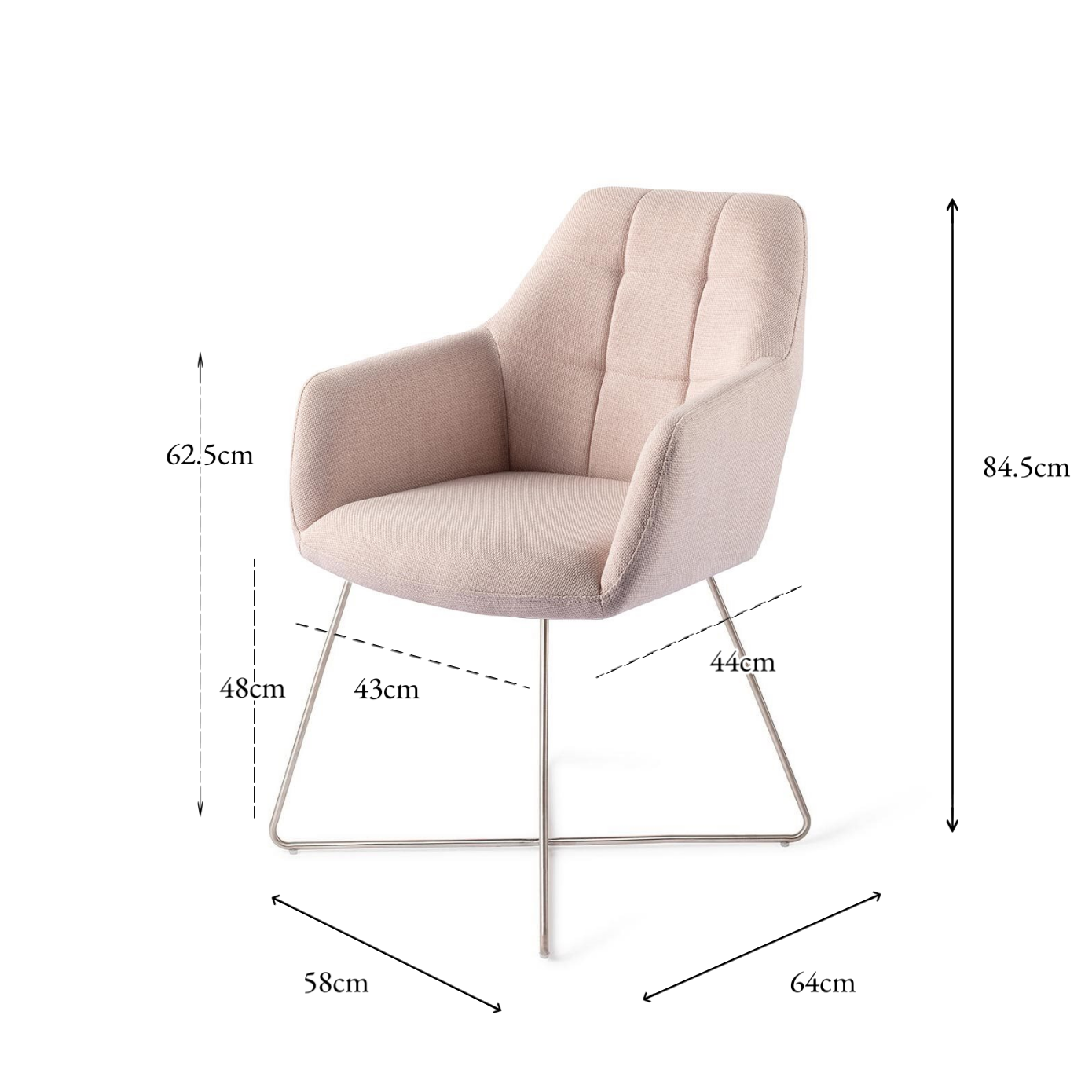 Noto Dining Chair Petal Pink Cross Steel