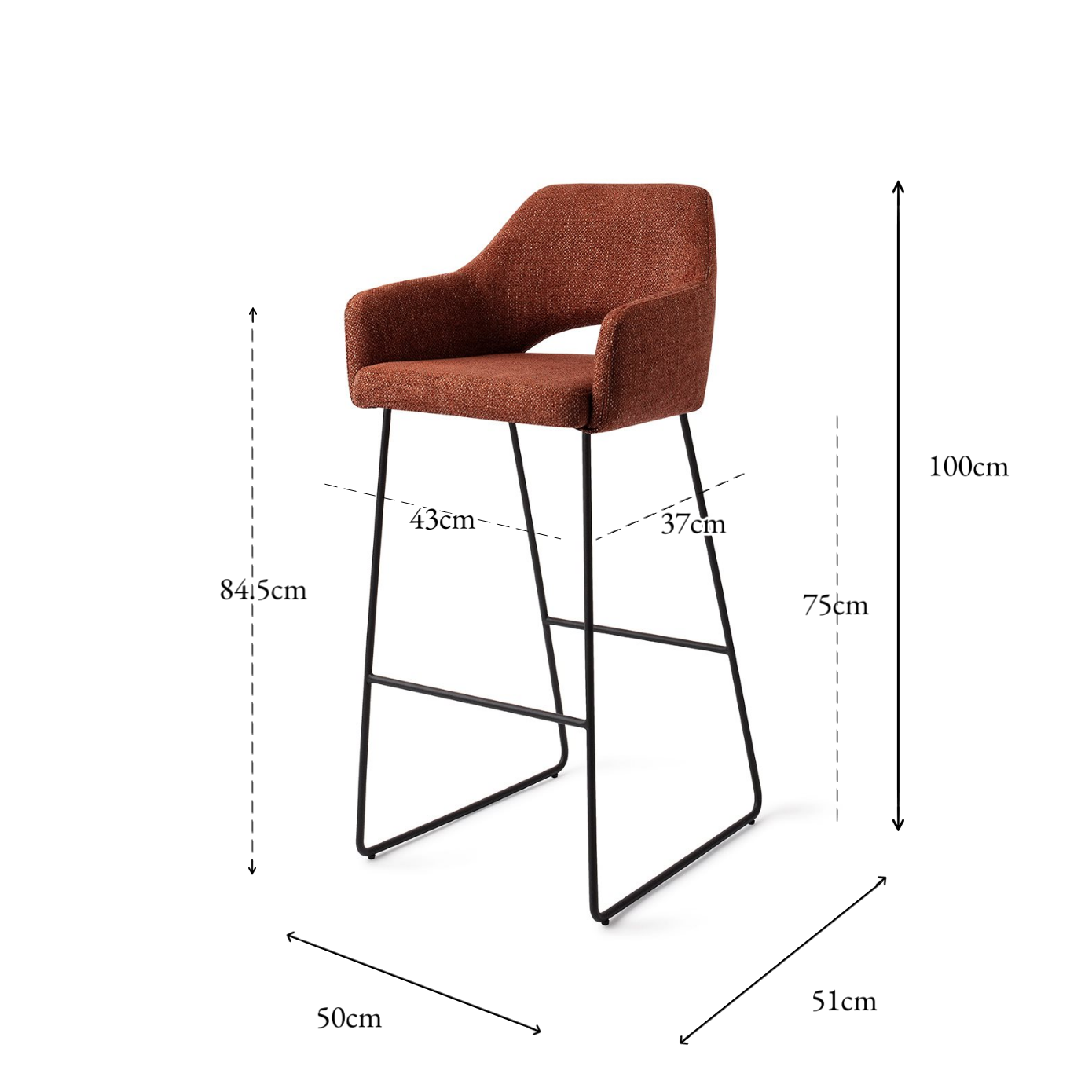 Yanai Bar Chair Tuscan Terra Slide Bar (75 cm)