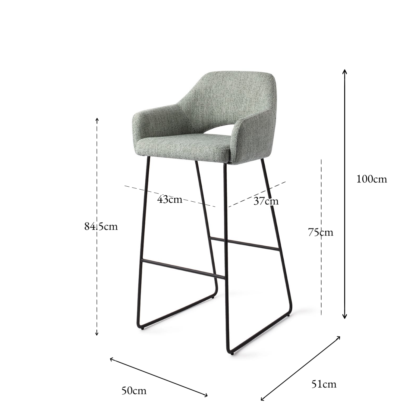 Yanai Bar Chair Soft Sage Slide Bar (75 cm)