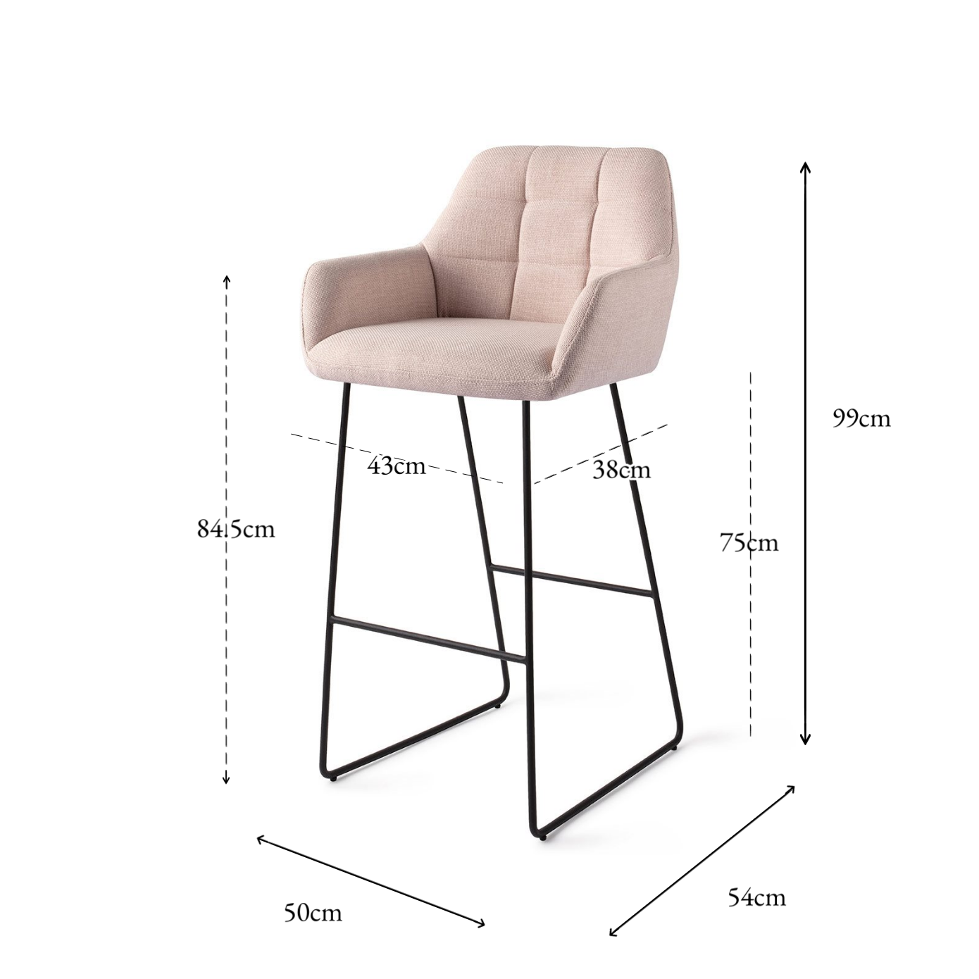 Noto Bar Chair Petal Pink Slide Bar (75 cm)