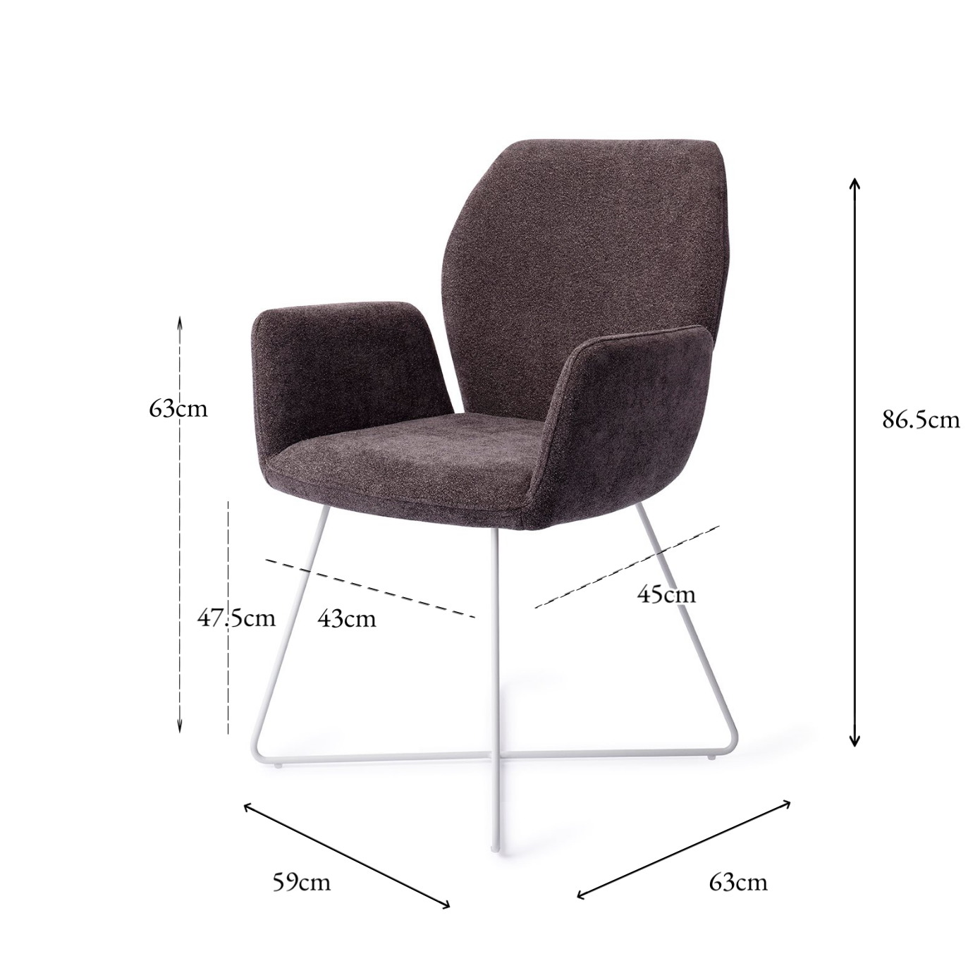 Misaki Dining Chair Almost Black Cross White