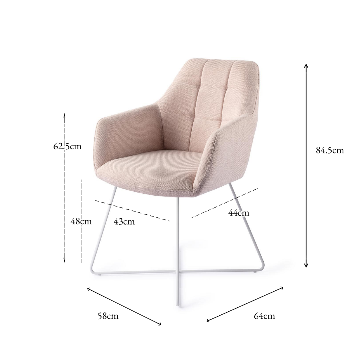 Noto Dining Chair Petal Pink Cross White