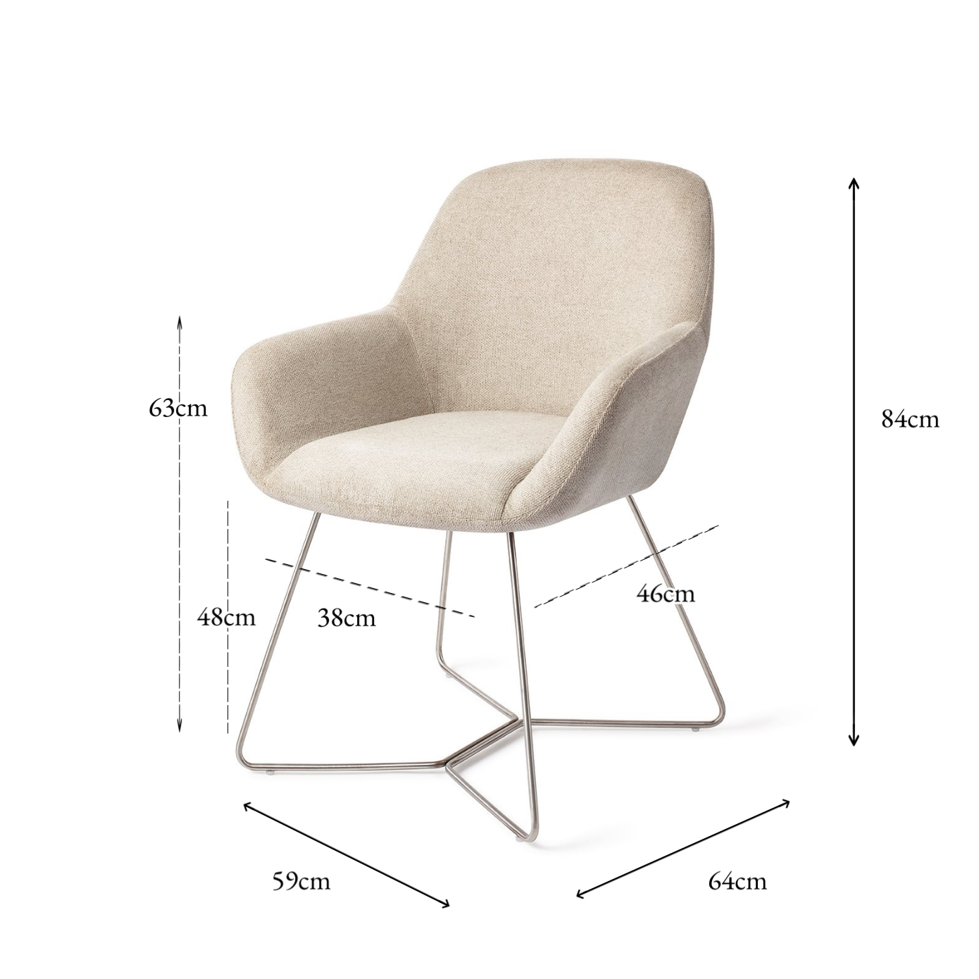 Kushi Dining Chair Ivory Ivy Beehive Steel