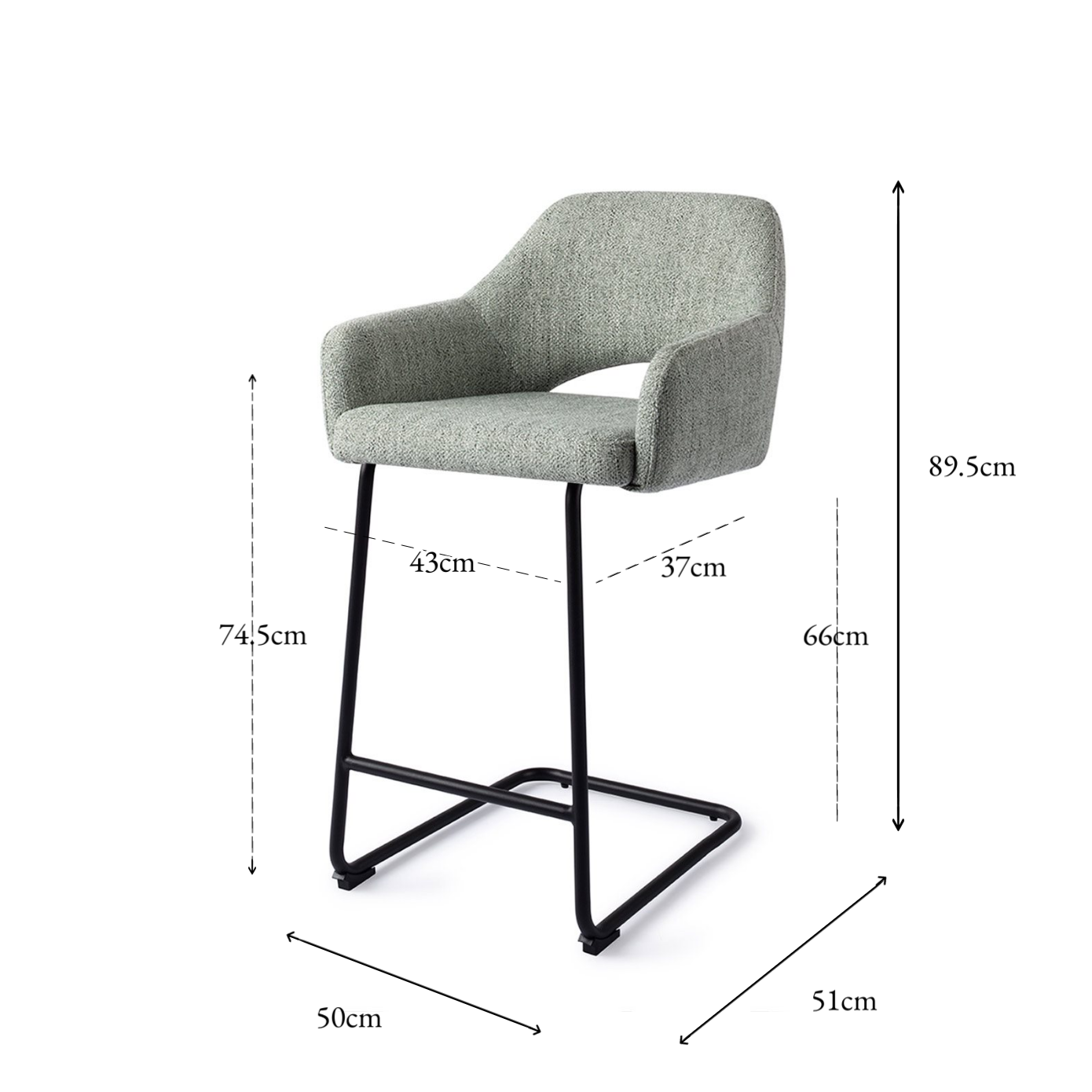 Yanai Bar Chair Soft Sage Arch Counter (65 cm)