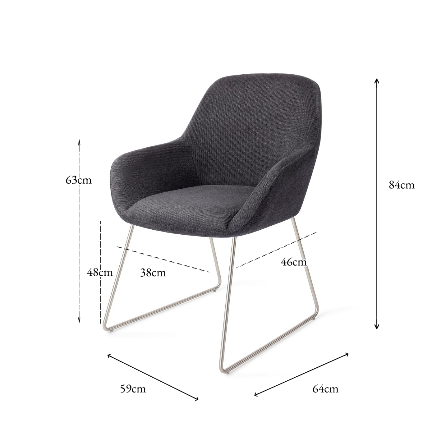 Kushi Dining Chair Black-Out Slide Steel